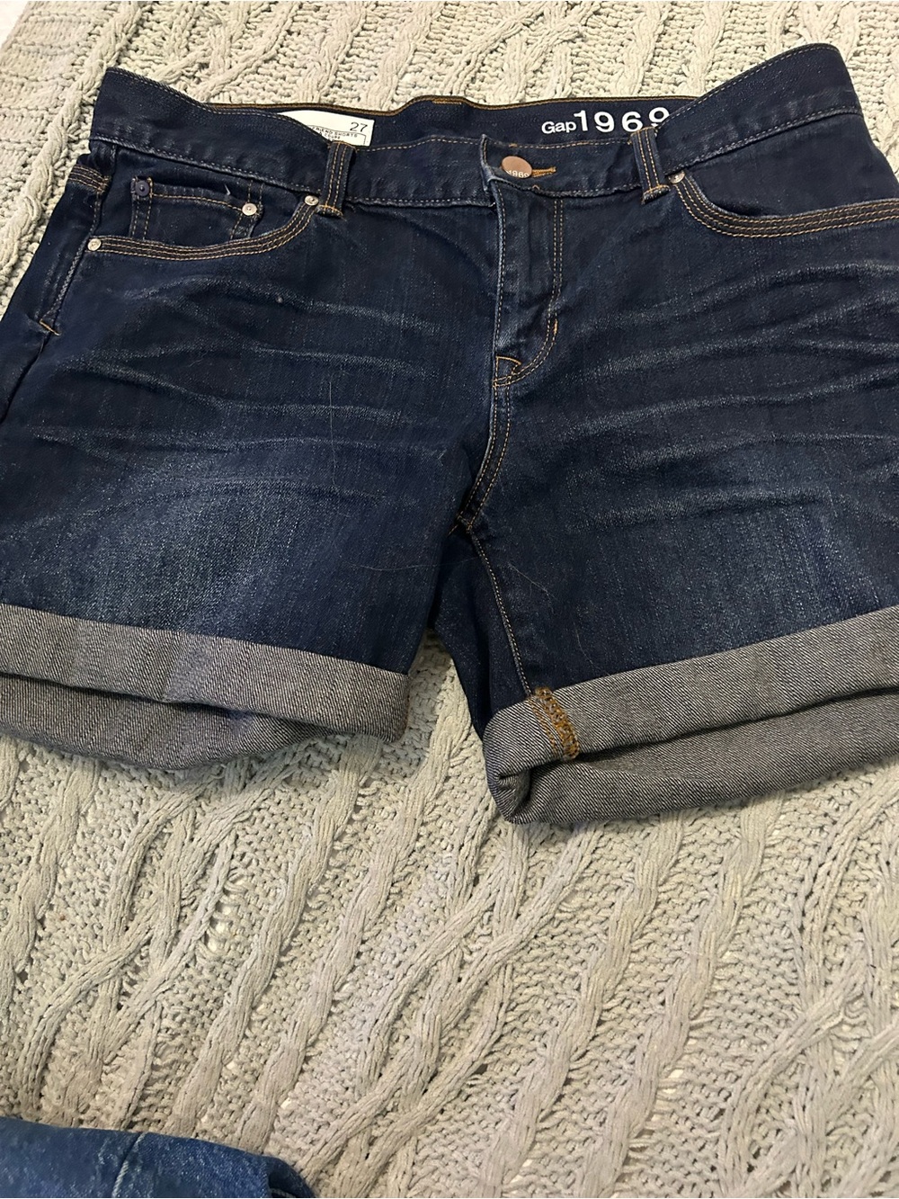 GAP Dark Blue Denim Boyfriend Shorts with Contrast Stitching